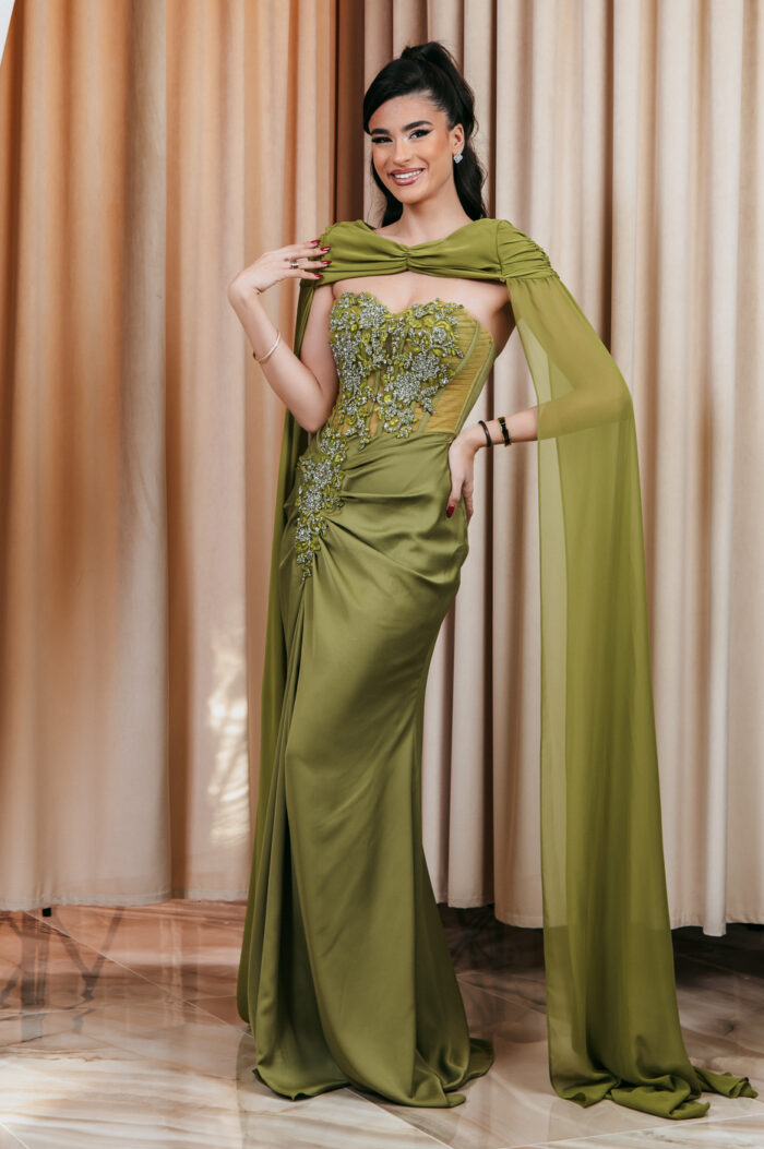 Φόρεμα maxi στράπλες με στρας και extra piece lime - Image 5