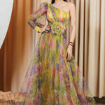 Φόρεμα maxi εμπριμέ με τούλι