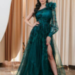 Φόρεμα maxi πράσινο με τούλι one shoulder