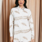 Πουκάμισο oversized εκρού με χρυσό κέντημα