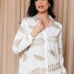 Πουκάμισο oversized άσπρο με χρυσό κέντημα