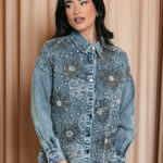 Τζιν τζάκετ oversized με παγιέτες και χάντρες