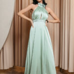 Φόρεμα maxi σατέν εξώπλατο lime