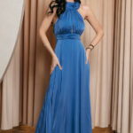 Φόρεμα maxi σατέν εξώπλατο μπλε