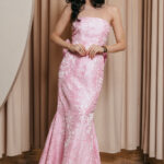 Φόρεμα maxi στράπλες baby pink με αποσπώμενο φιόγκο