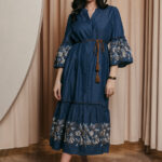 Φόρεμα maxi τζιν με σχέδια λουλούδια