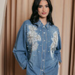 Τζιν τζάκετ με στρας πέρλες και χάντρες