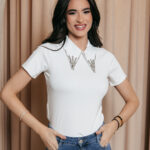 Μπλούζα κοντομάνικη άσπρη με πέτρα στρας