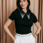 Μπλούζα κοντομάνικη μαύρη με πέτρα στρας