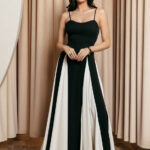 Φόρεμα maxi μαύρο με εκρού λεπτομέρεια