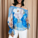 Μπλούζα floral off shoulder γαλάζια
