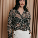 Πουκάμισο oversized σιθρού μαύρο με μοτίβο λουλούδια