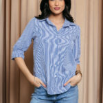 Πουκάμισο γαλάζιο ριγέ με στρας