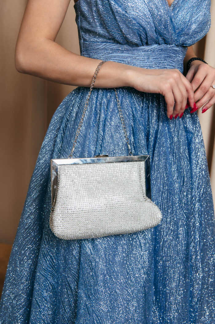 Tσάντα φάκελος στρας clutch silver - Image 3