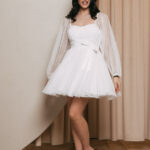 Φόρεμα mini of shoulder τούλινο άσπρο