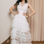 Φόρεμα maxi τούλινο με δαντέλα άσπρο