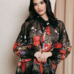 Μπλούζα σιθρού μαύρο floral με φιόγκο