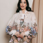 Μπλούζα σιθρού μπεζ floral με φιόγκο