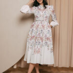 Φόρεμα maxi floral άσπρο με κοσμήματα