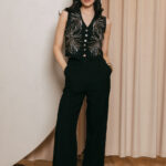 Σετ γιλέκο παντελόνι με στρας και τρουξ μαύρο