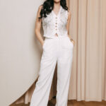 Σετ γιλέκο παντελόνι με στρας και τρουξ άσπρο