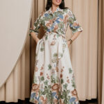 Φόρεμα maxi floral εκρού-πράσινο