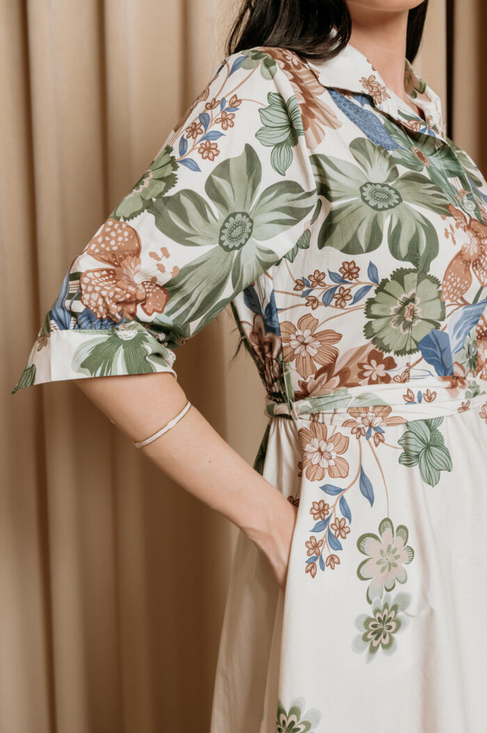 Φόρεμα maxi floral εκρού-πράσινο - Image 7