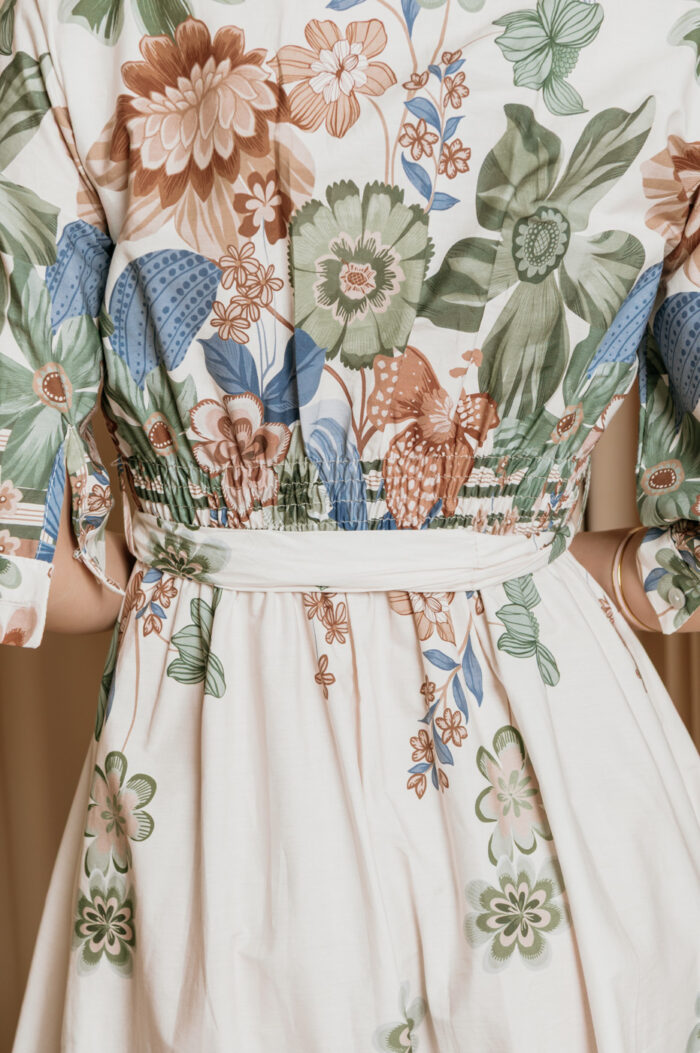 Φόρεμα maxi floral εκρού-πράσινο - Image 8