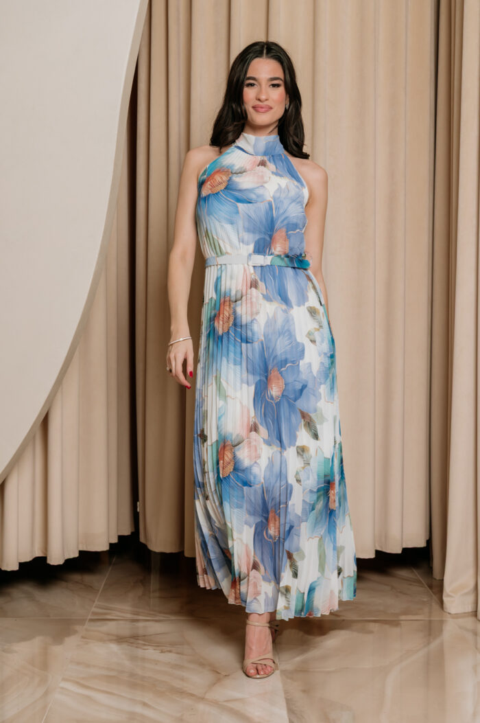 Φόρεμα maxi floral πλισέ γαλάζιο - Image 2