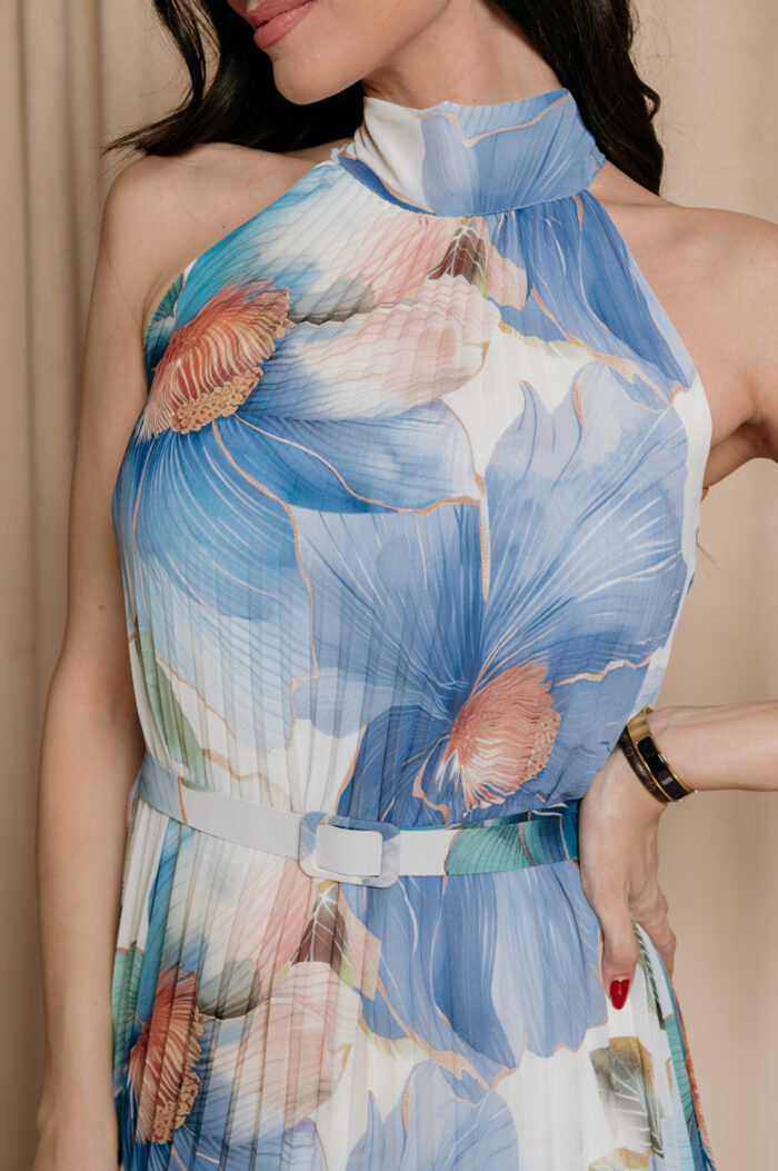 Φόρεμα maxi floral πλισέ γαλάζιο - Image 7
