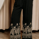 Παντελόνι λινό μαύρο με χρυσό μοτίβο