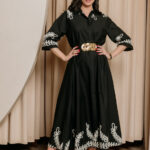 Φόρεμα maxi μαύρο με κεντημένο μοτίβο