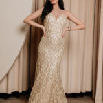 Φόρεμα maxi με τρισδιάστατο γκλίτερ χρυσό