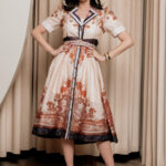 Φόρεμα maxi εκρού κοντομάνικο με ζώνη