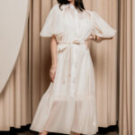 Φόρεμα maxi εκρού με balloon μανίκια