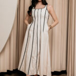 Φόρεμα maxi εκρού ριγέ