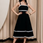 Φόρεμα midi μαύρο με άσπρες λεπτομέρειες