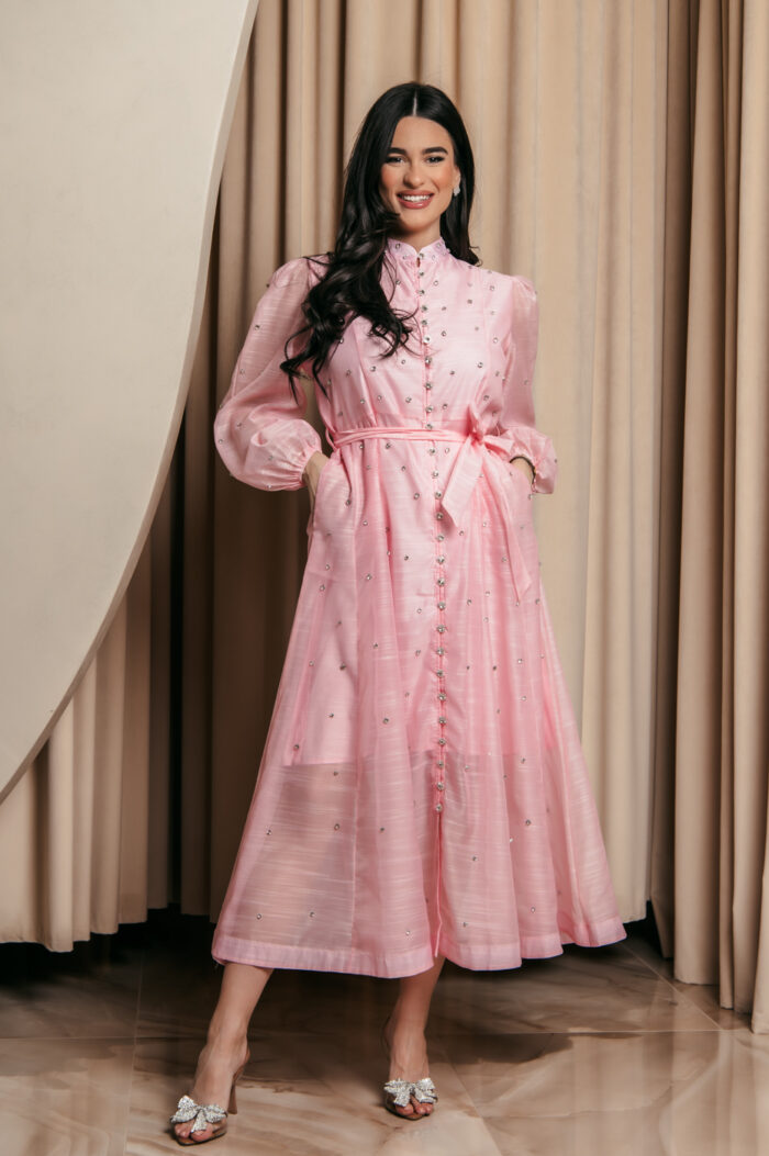 Φόρεμα maxi με στρας baby pink