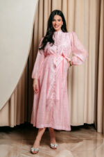 Φόρεμα maxi με στρας baby pink - Image 3