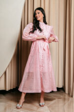 Φόρεμα maxi με στρας baby pink - Image 4