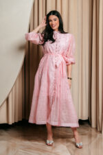 Φόρεμα maxi με στρας baby pink - Image 6