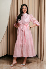 Φόρεμα maxi με στρας baby pink - Image 7