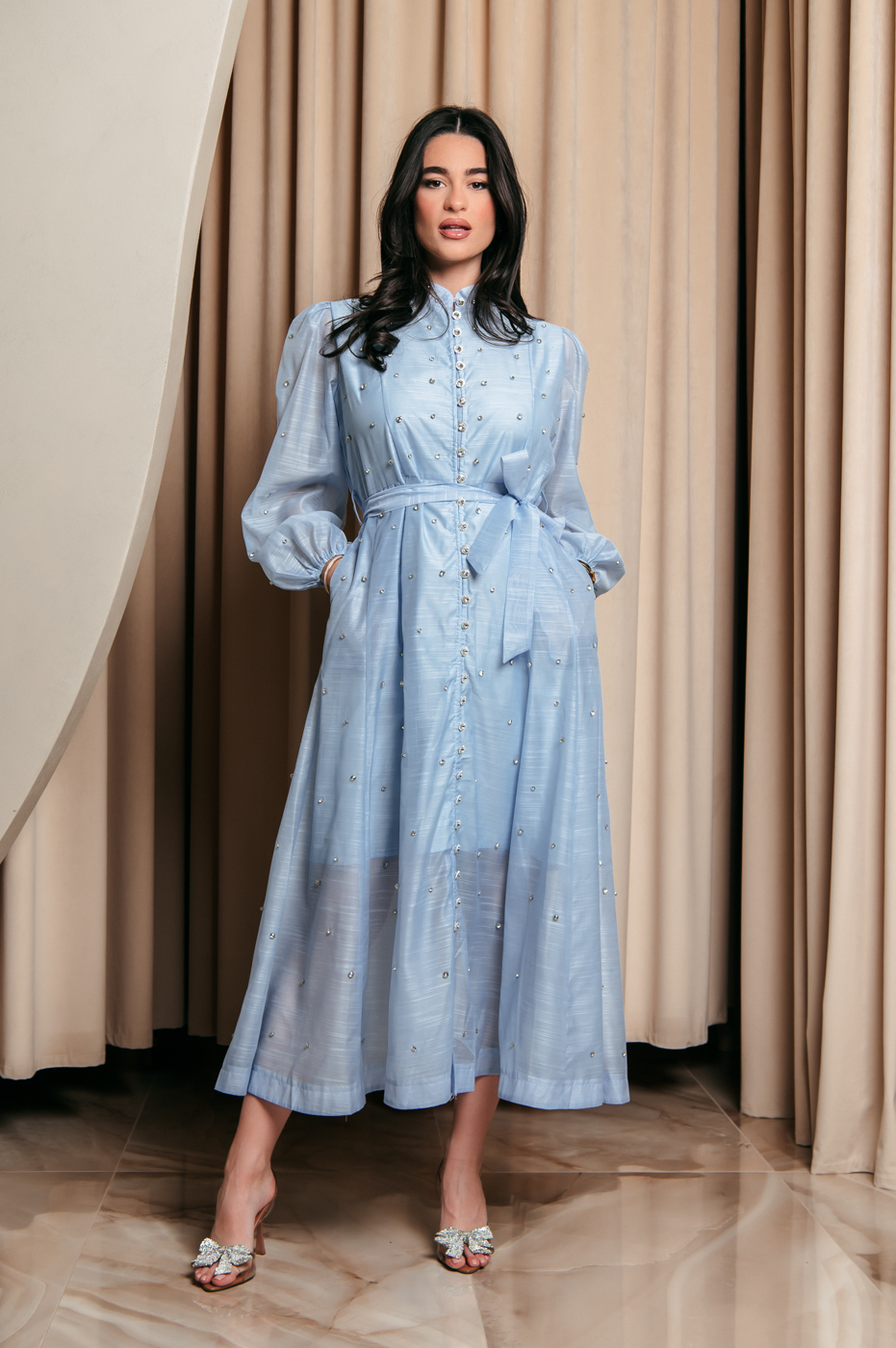 Φόρεμα maxi με στρας baby blue