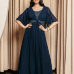 Φόρεμα maxi σκούρο μπλε με στρας