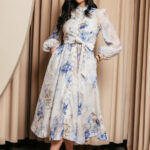 Φόρεμα maxi floral με στρας γαλάζιο