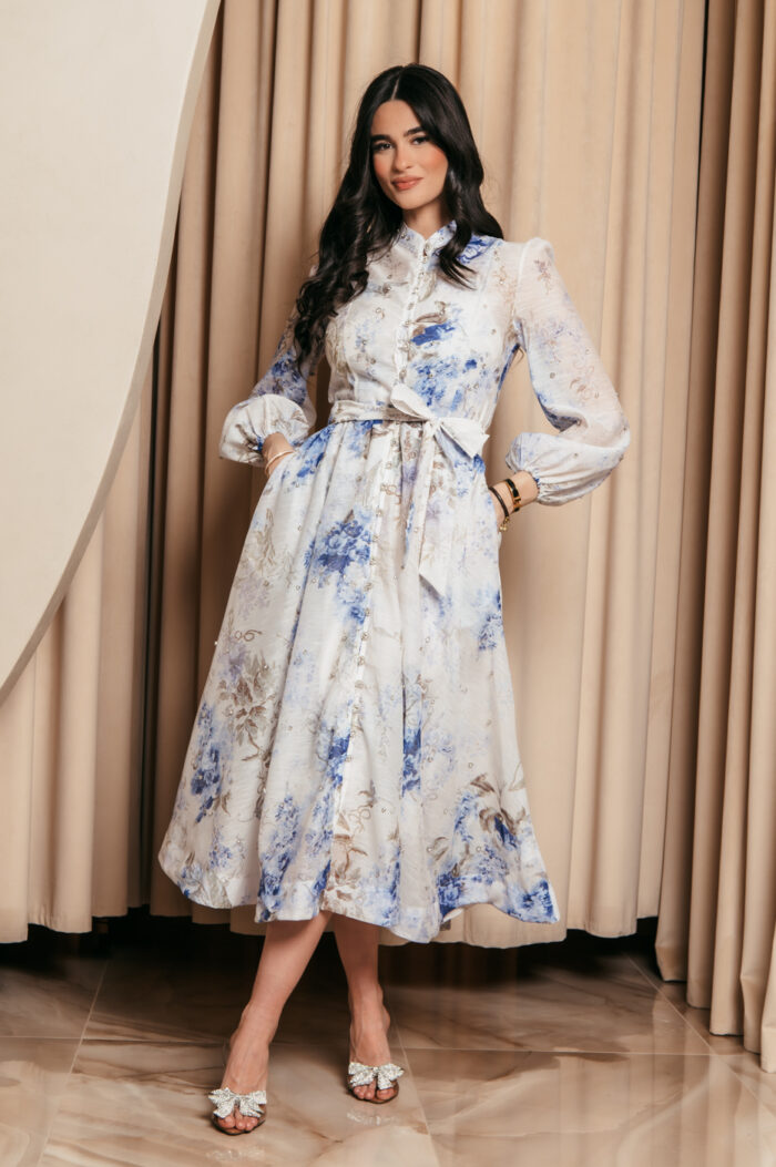 Φόρεμα maxi floral με στρας γαλάζιο