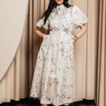 Φόρεμα maxi floral balloon μανίκια με στρας εκρού