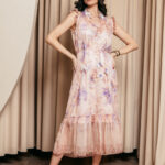 Φόρεμα maxi floral με 3D λουλούδια λιλά