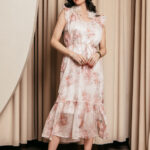 Φόρεμα maxi floral με 3D λουλούδια ροζ