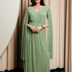 Φόρεμα maxi lime με στρας και χρυσοκλωστή